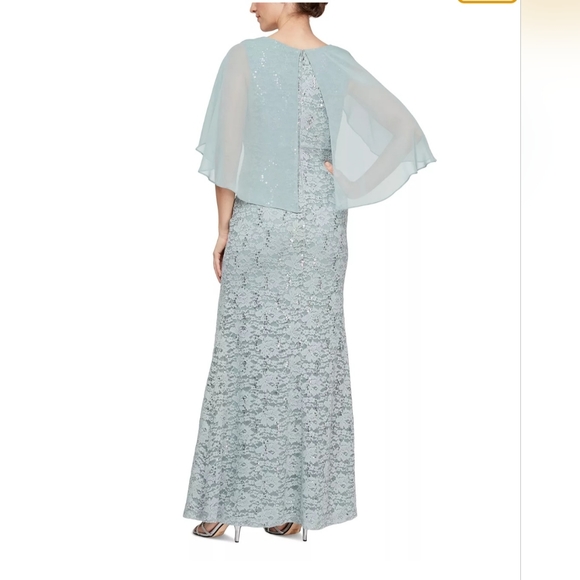 Ignite Evenings Lace V-neck Capelet Gown with sequin accents - Picture 2 of 3